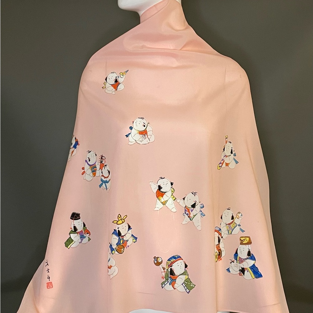 Charming Vintage Japan Sumo Baby Print Scarf 29 In Very Good Condition - Picture 2 of 10